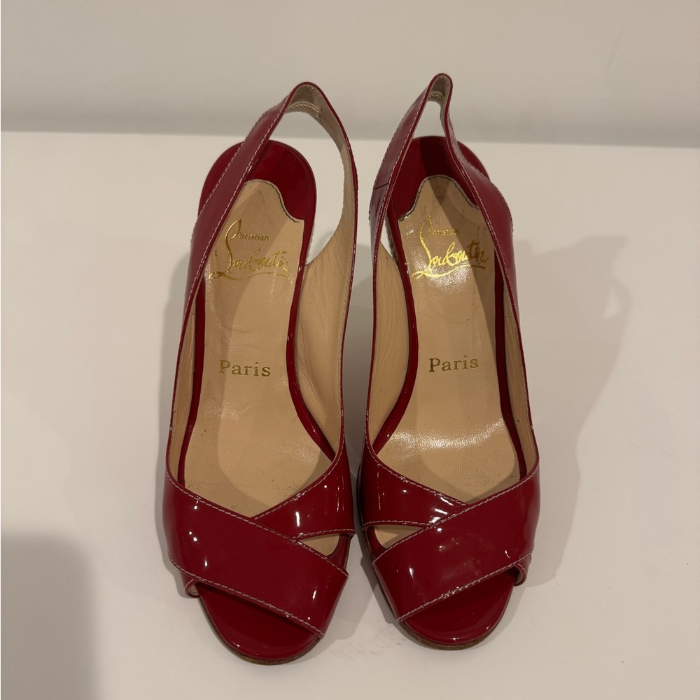 Christian Louboutin Burgundy Slingback Wedge Heels